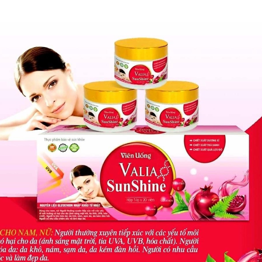 Viên uống Valia SunShine - Hỗ trợ tăng tính đàn hồi cho da và giảm nguy cơ nám sạm da ở phụ nữ (30/ 60 viên)
