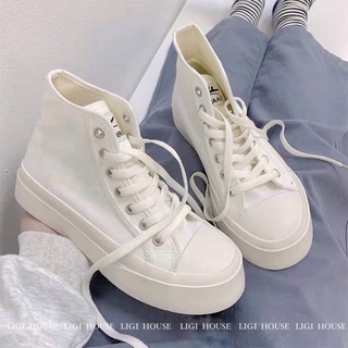 Giày cổ cao classic màu trắng, Giày sneaker nữ cổ cao phong cách ulzzang