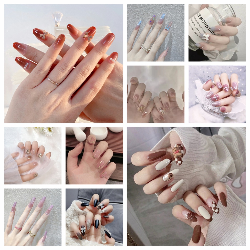 Set 24 Móng Tay Giả Thắt Nơ Thời Trang Cho Nữ