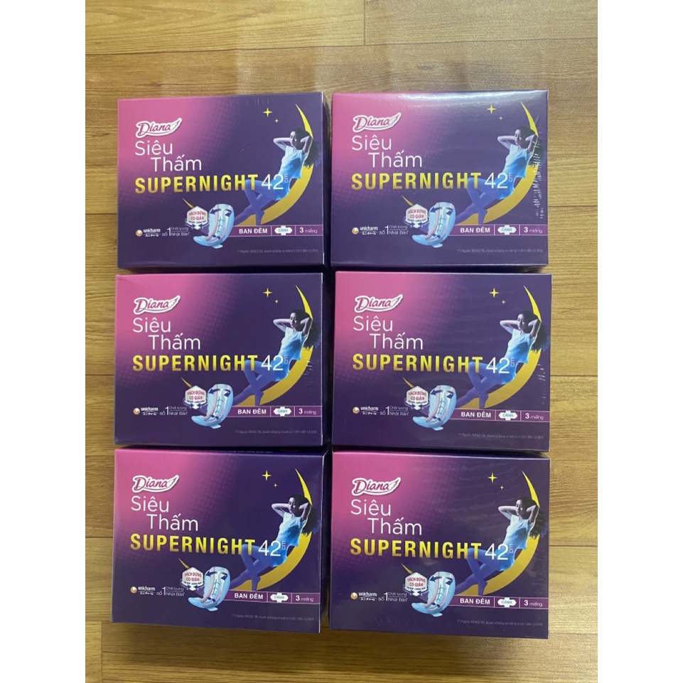 Lốc 6 Hộp Băng vệ sinh Diana siêu thấm Mặt Lưới Supernight 42cm Hộp 3 miếng - Hàng Chính Hãng