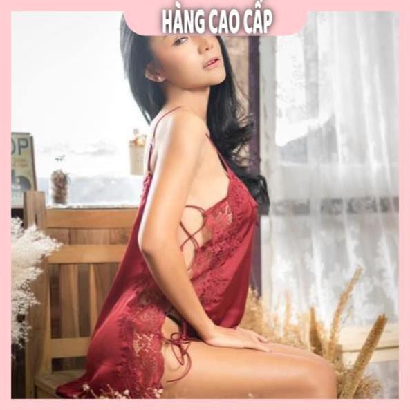 Váy ngủ sexy đan dây hông đầm ngủ lụa phối ren gợi cảm với màu trắng tinh khôi Đẹp !