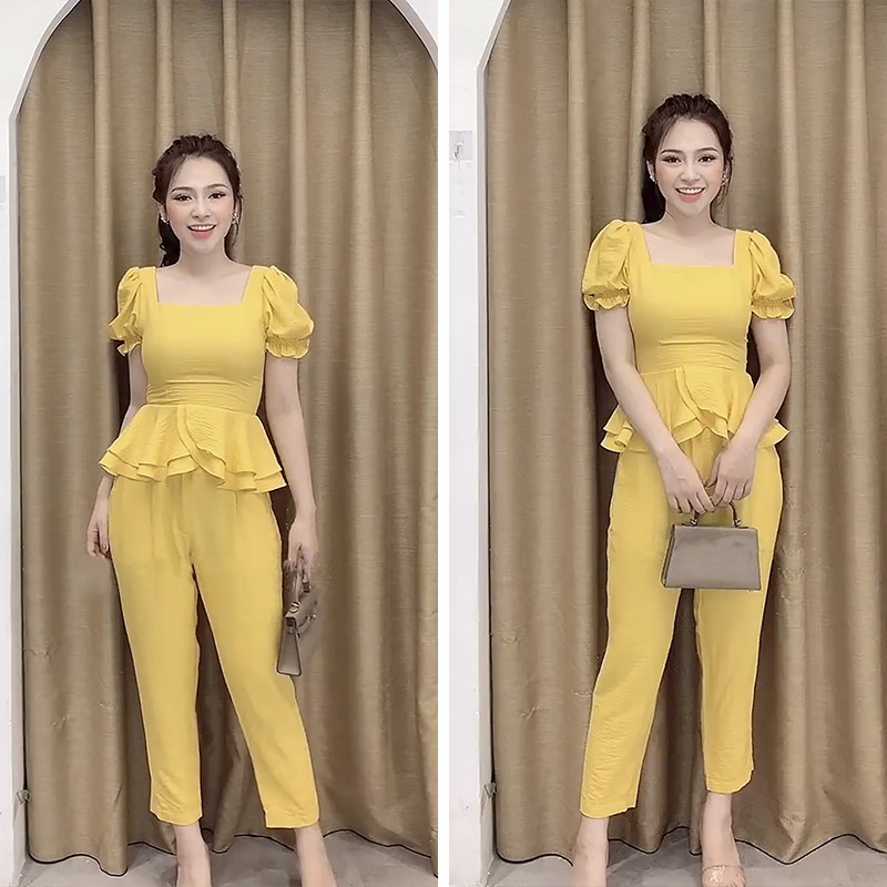 Set Bộ Nữ, Bộ Nữ Cao Cấp, Áo Bộ Nữ Vàng 02 Chất Đũi Hàn Mềm