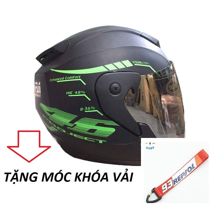 Mũ Bảo hiểm 3/4 BOPA có kính (màu xanh lá) -Chuẩn DOT Châu Âu TẶNG MÓC KHÓA VẢI