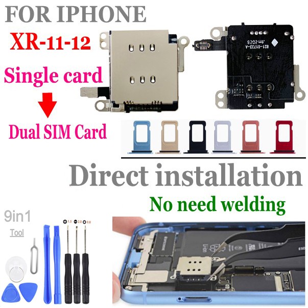 Bộ đầu đọc thẻ sim đôi + khay gắn sim thích hợp cho IP12 11 XR