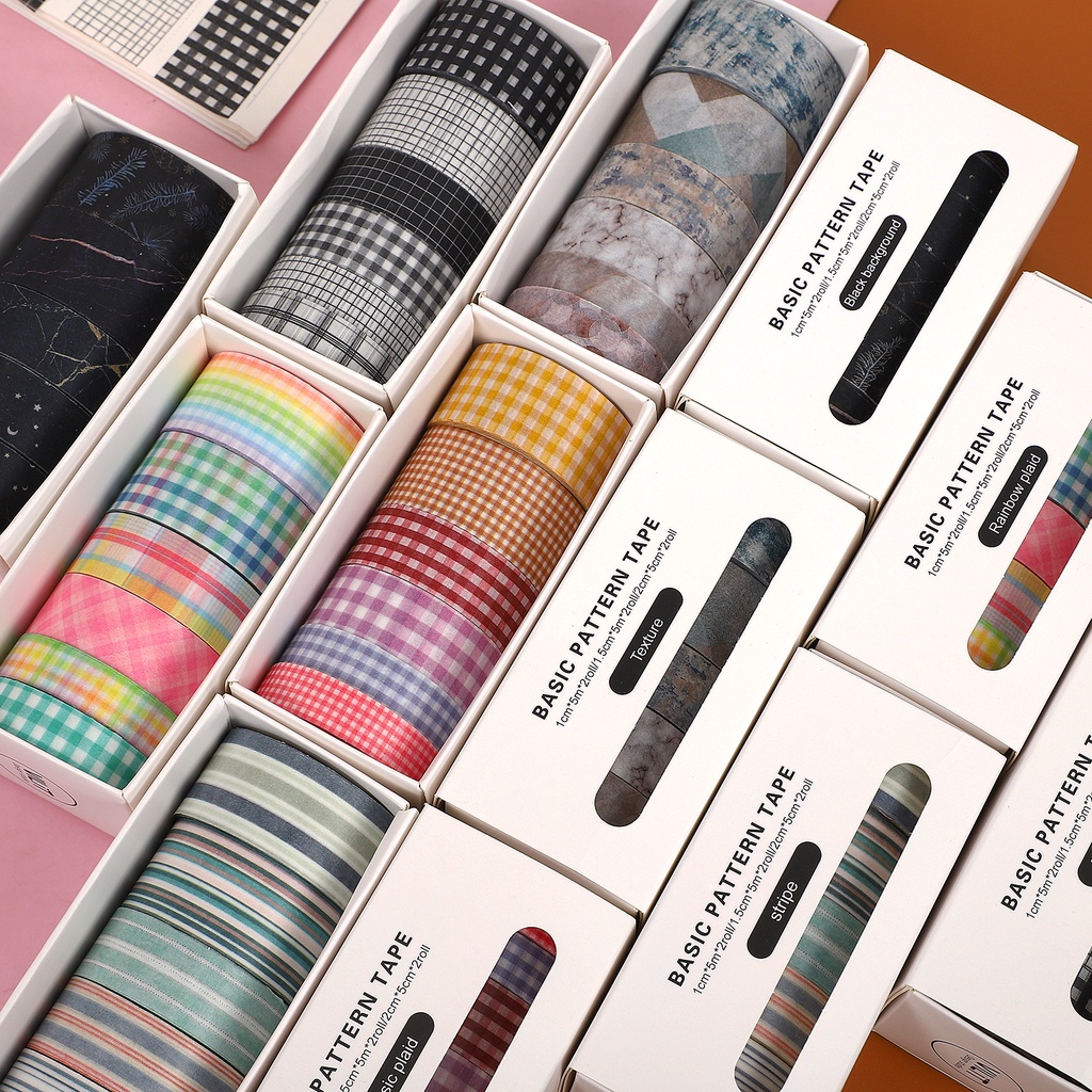 Set 6 Cuộn Băng Keo Washi Dài 16.4ft Nhiều Màu Dùng Trang Trí Sổ Tay Thủ Công