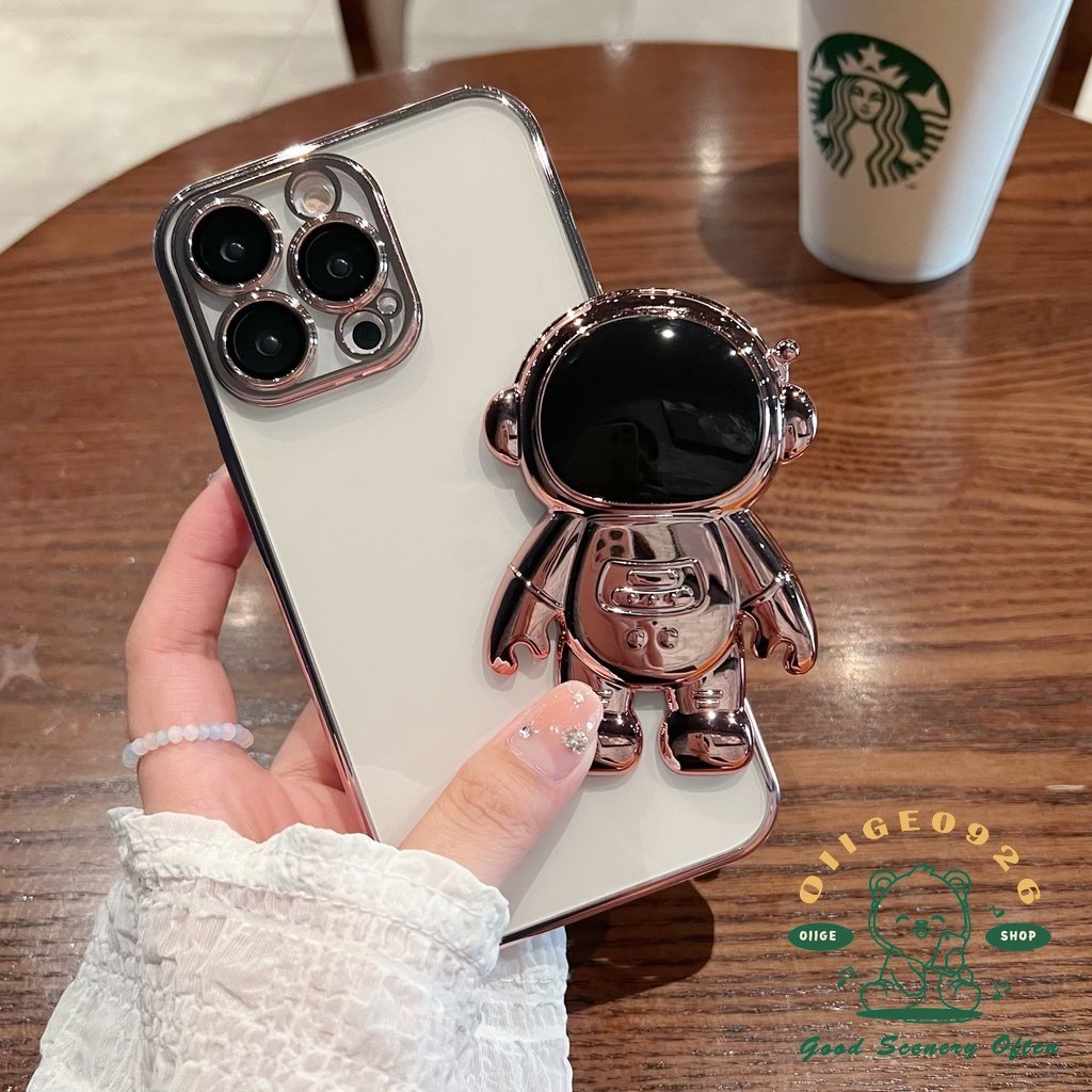 Ốp Điện Thoại TPU Mềm Trong Suốt Có Giá Đỡ Hình Phi Hành Gia Cho Iphone 14 / 13 Proamx