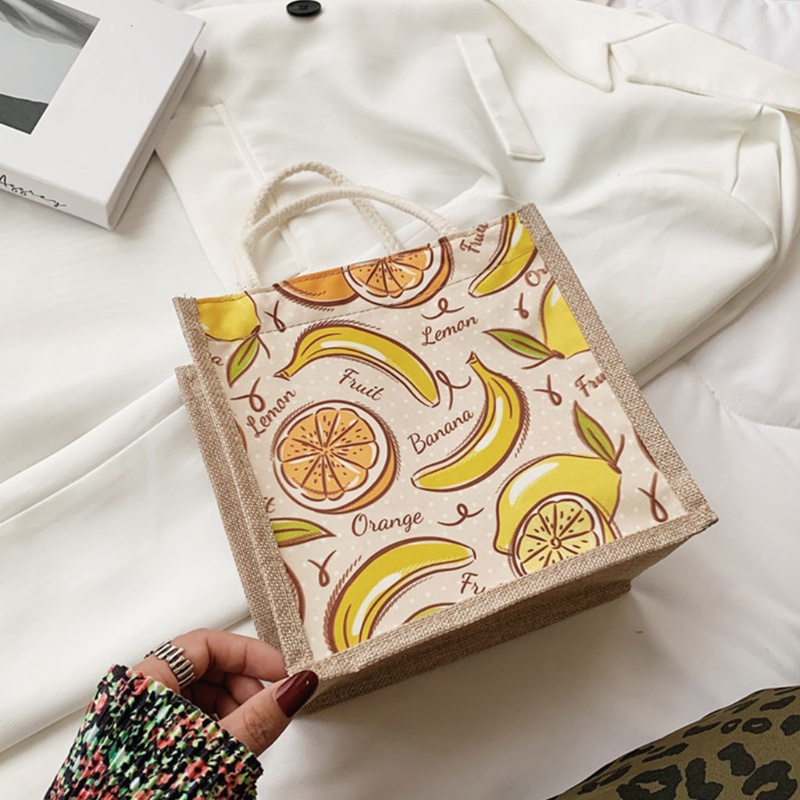 Túi Tote Đeo Vai / Xách Tay Bằng Vải Bạt In Họa Tiết Trái Cây Hoạt Hình