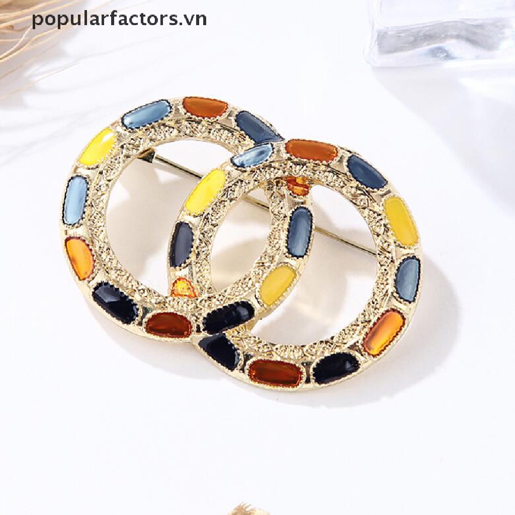Ghim Cài Áo / Khăn Choàng Hình Tròn Tráng Men Nhiều Màu Đính Ngọc Trai Sang Trọng