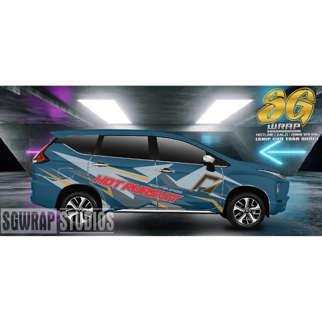 Tem Dán Sườn Xe Xpander Mẫu Hotpursuit Cam Trắng Bạc Đỏ Xanh