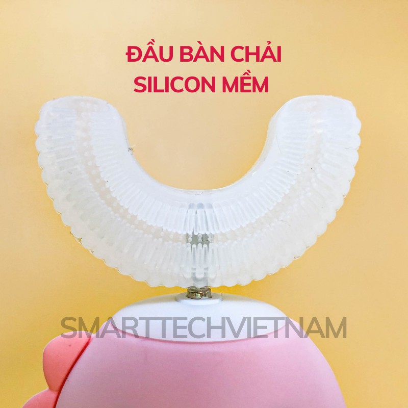 Bàn chải đánh răng điện chữ U cho bé phù hợp cho trẻ từ 2 tuổi, 6 chế độ làm sạch, silicon siêu mềm an toàn cho bé