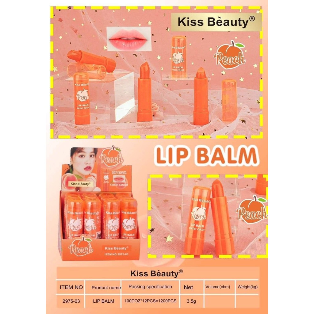 01 Son Dưỡng Môi Kiss Beauty PEACH Hương Đào 3,5gram