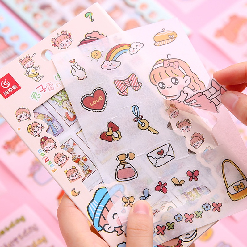 Set 4 Tờ Sticker Dán Trang Trí Sổ Tay Nhật Ký Họa Tiết Hoạt Hình Xinh Xắn