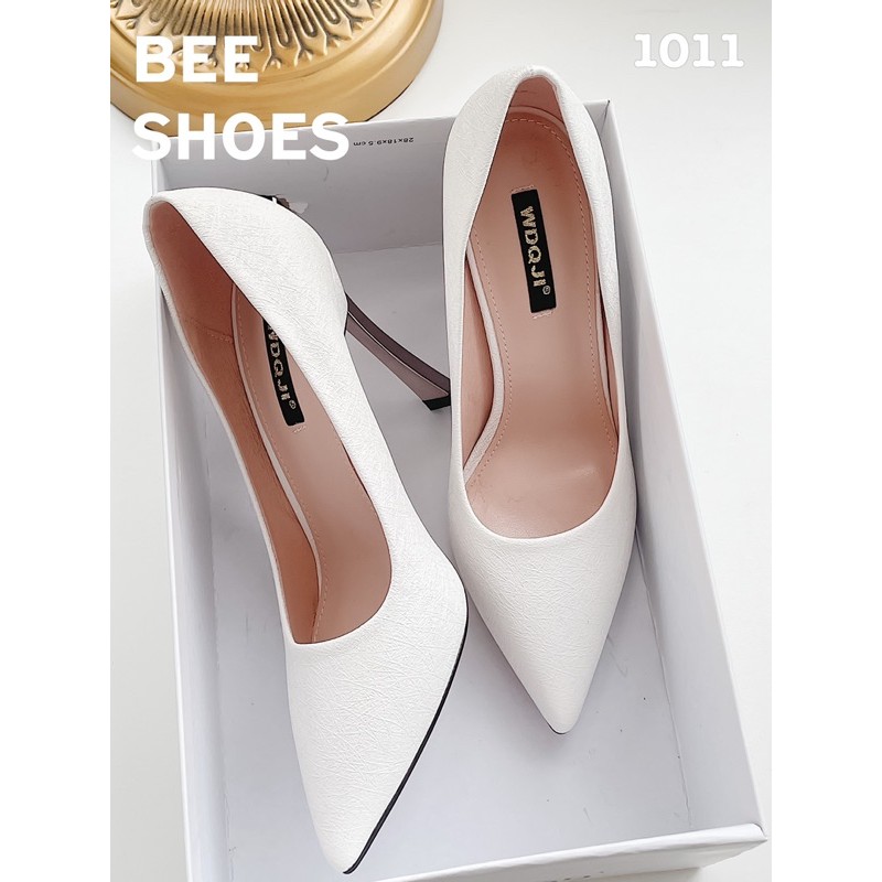 BEESHOES-GIÀY CAO GÓT MŨI NHỌN 5 PHÂN KHOÉT HÔNG SANG CHẢNH-GIÀY THỜI TRANG NỮ 9CM SIÊU ÊM MÀU KEM 201011