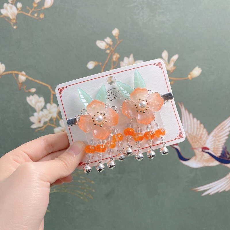 1 Cặp Kẹp Tóc Đính Hoa Và Bướm Màu Hồng Dễ Thương Cho Bé Gái