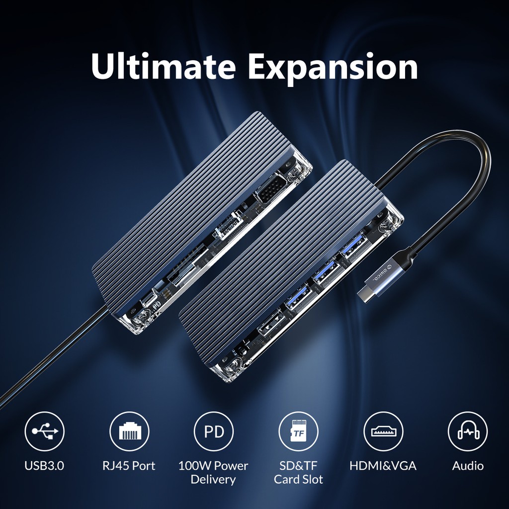 ORICO Bộ Chia Cổng USB Type C 11 Trong 1 Sang USB 3.0 HDMI PD Carder
