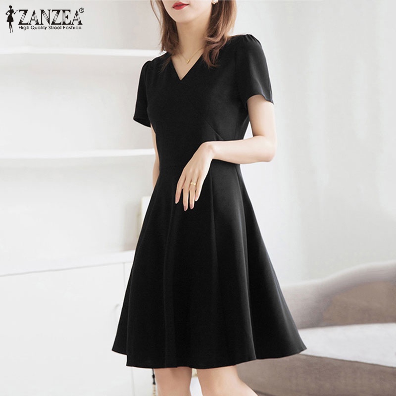 Đầm ZANZEA dáng ôm tay ngắn cổ chữ V thời trang cá tính