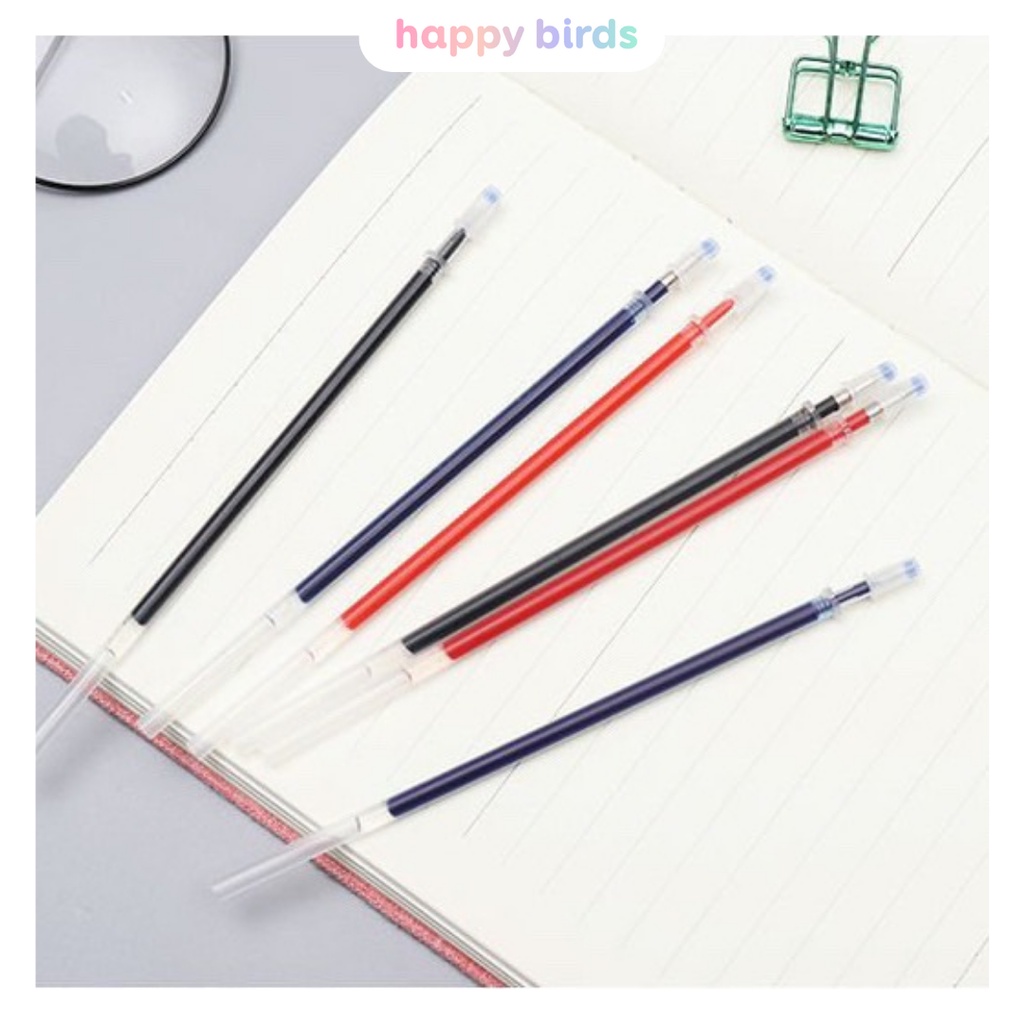 Ngòi bút gel set 10 ruột bút 0.5mm mực đen xanh đỏ dành cho bút bi gel nắp gài HappyBirds