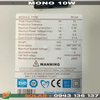 Tấm năng lượng mặt trời poly 10w/18v (hàng chính hãng, bảo hành 12 năm)