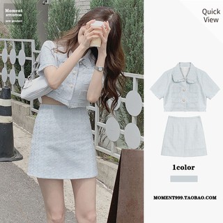 (Hàng Đẹp)Ảnh thật 5 hình cuối-HC408.Set đồ nữ áo khoác + chân váy Tweed xuân hè Hàn Quốc