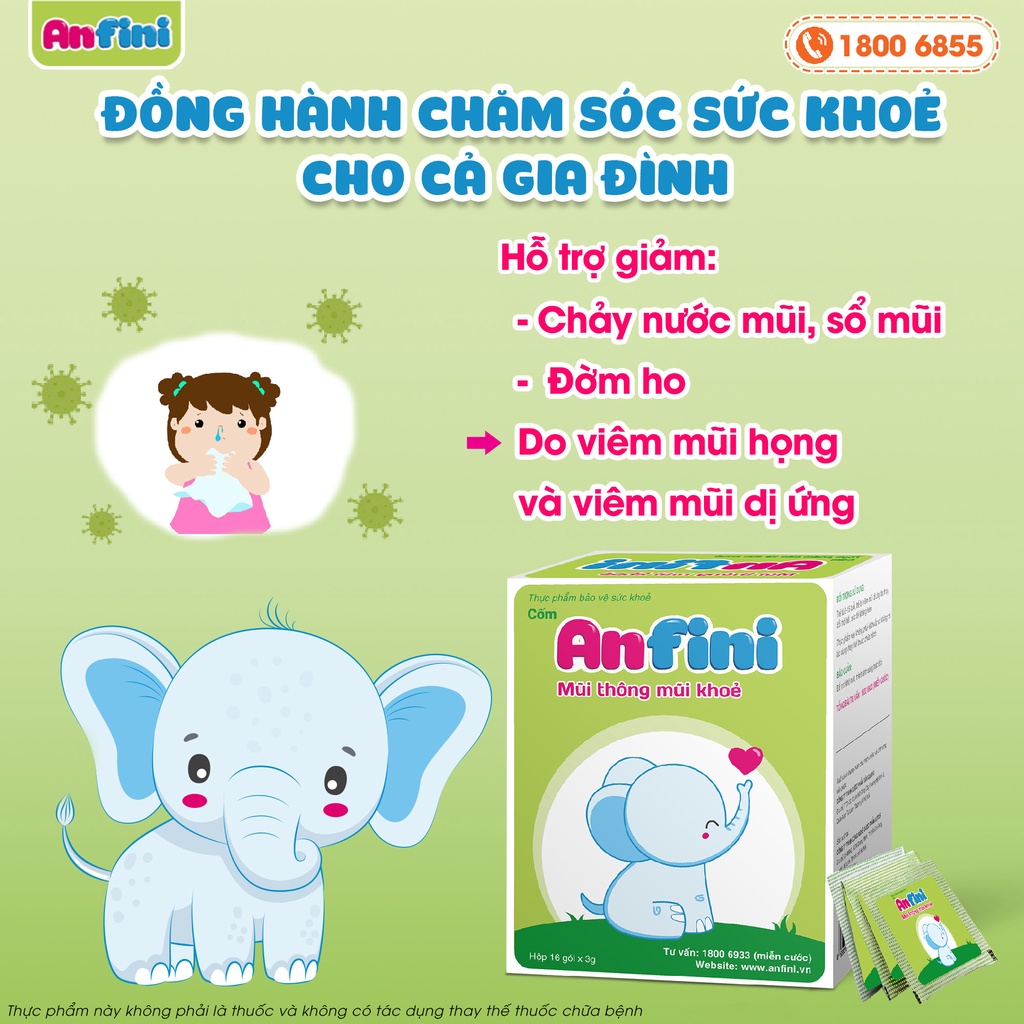 MUA 3 TẶNG 1 hộp cốm Anfini giảm chảy nước mũi, sổ mũi do viêm họng và viêm mũi dị ứng cho trẻ từ 4 tháng