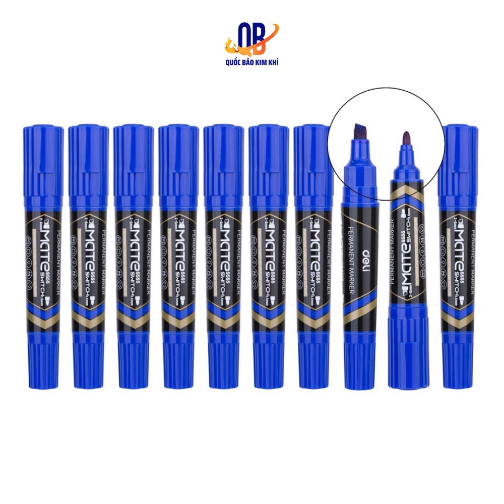 Bút lông dầu dạ kính viết đĩa CD hai đầu đánh dấu không xóa được Deli S555/ xanh đen đỏ cao cấp tiện dụng không bay màu