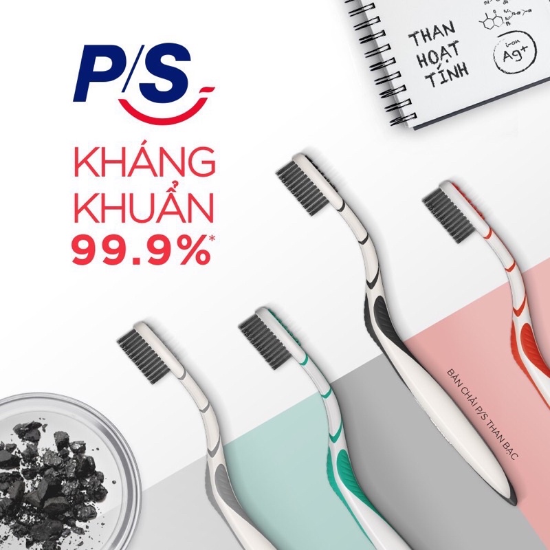 [P/S] Bàn chải đánh răng P/S than bạc kháng khuẩn 99.9%