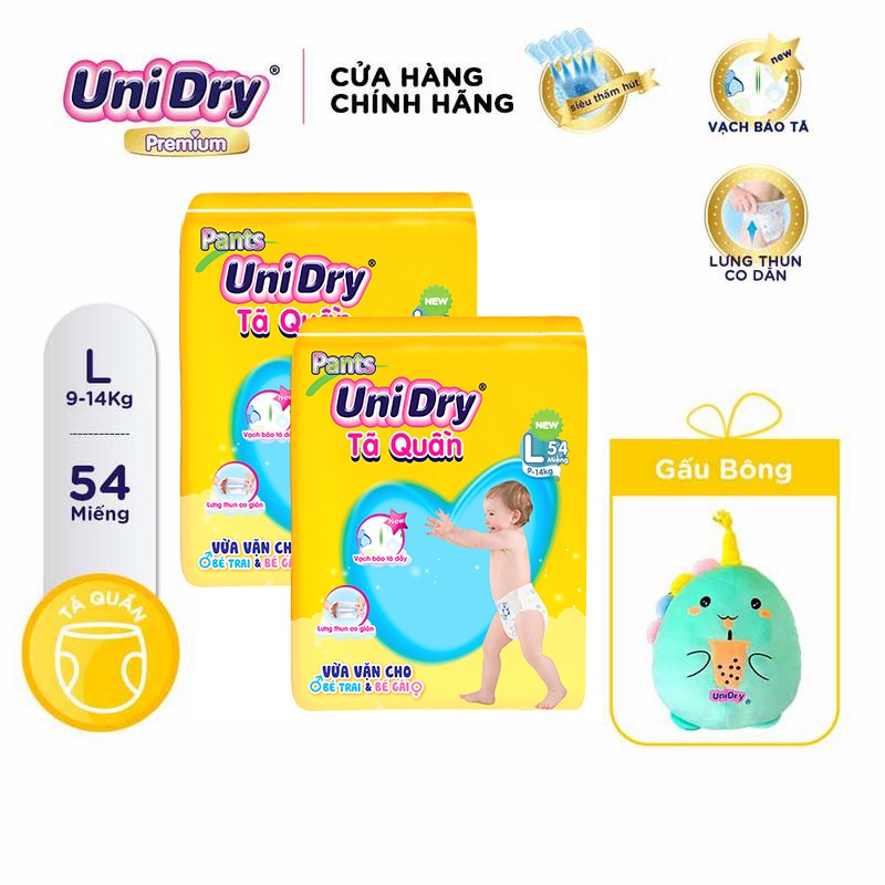 [Tặng 01 thú bông 40cm] Combo 2 Tã Quần UniDry Gói Jumbo Size M60-L54-XL48-XXL44