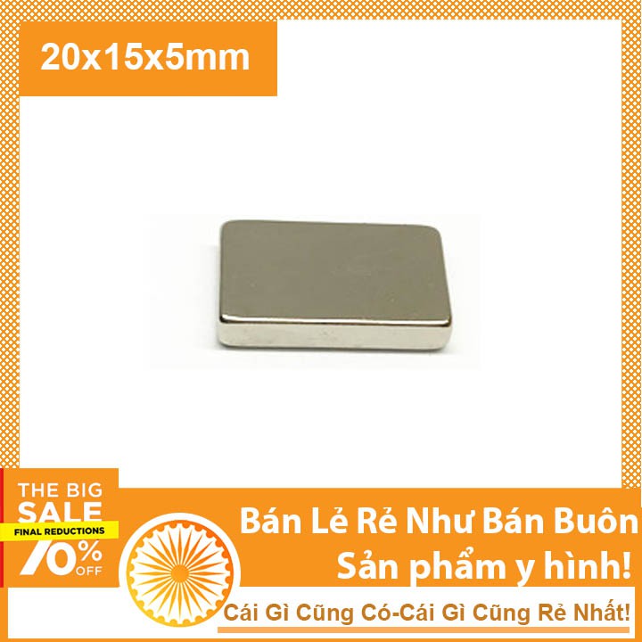 Nam châm siêu mạnh 20x15x5mm hình chữ nhật