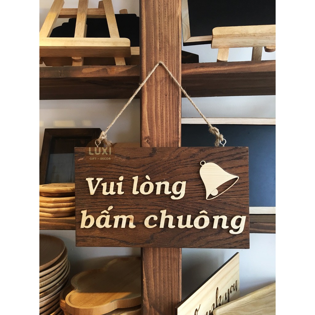 Bảng gỗ treo cửa 1 mặt Vui lòng bấm chuông 19 LUXI decor