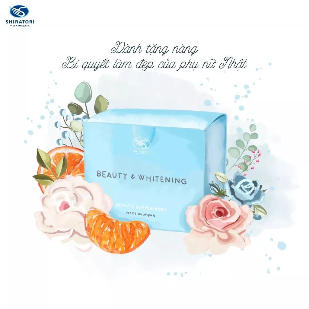 VIÊN UỐNG TRẮNG DA CHỐNG NẮNG BEAUTY AND WHITENING SHIRATORI - Chống tia UV lên tới 24h, dưỡng trắng mờ thâm nám  - 30 g
