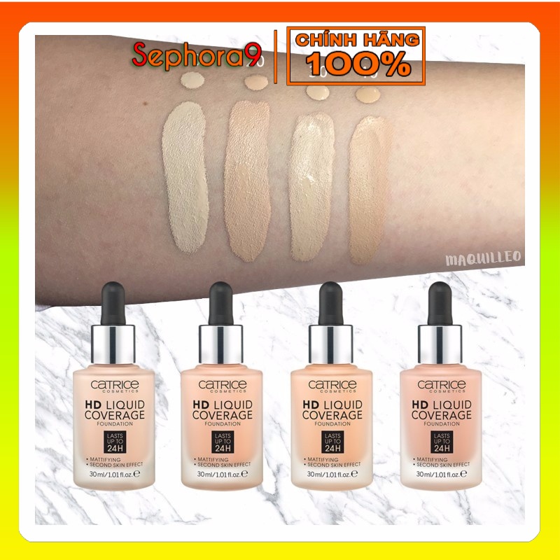 Kem nền kiềm dầu Catrice HD 24h Liquid Coverage Foundation che phủ tốt