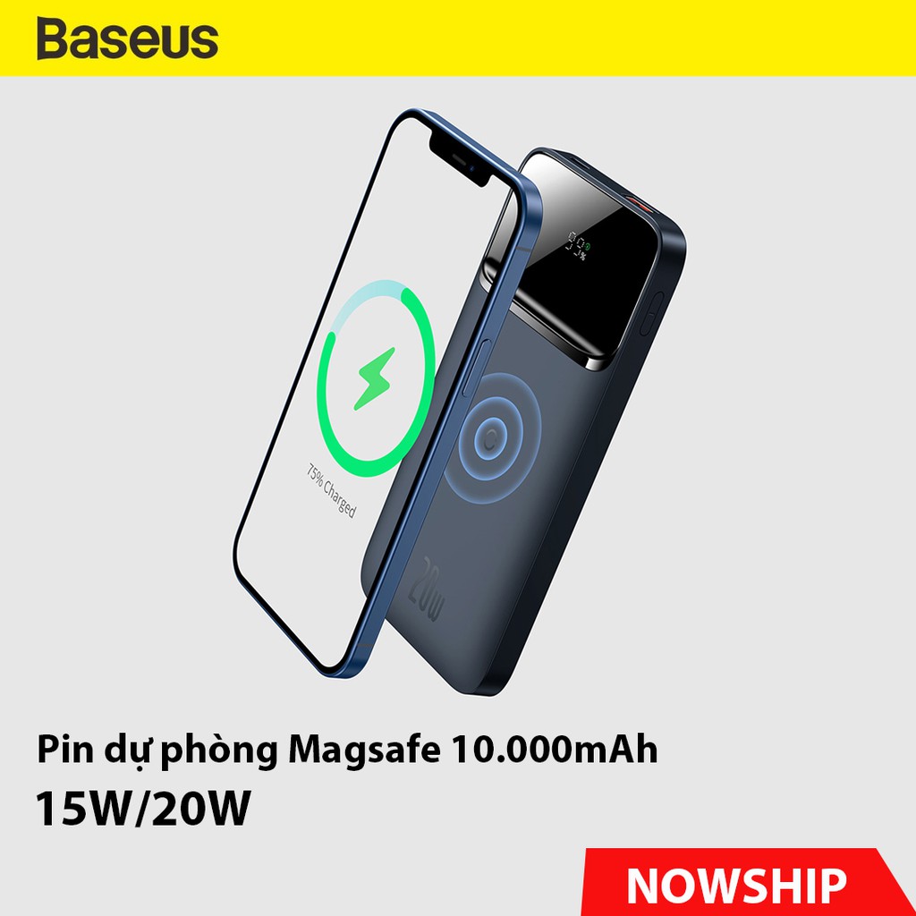 Pin dự phòng BASEUS Magnetic Wireless 20W max tích hợp sạc không dây nam châm 15W cho iPhone 12, Airpods