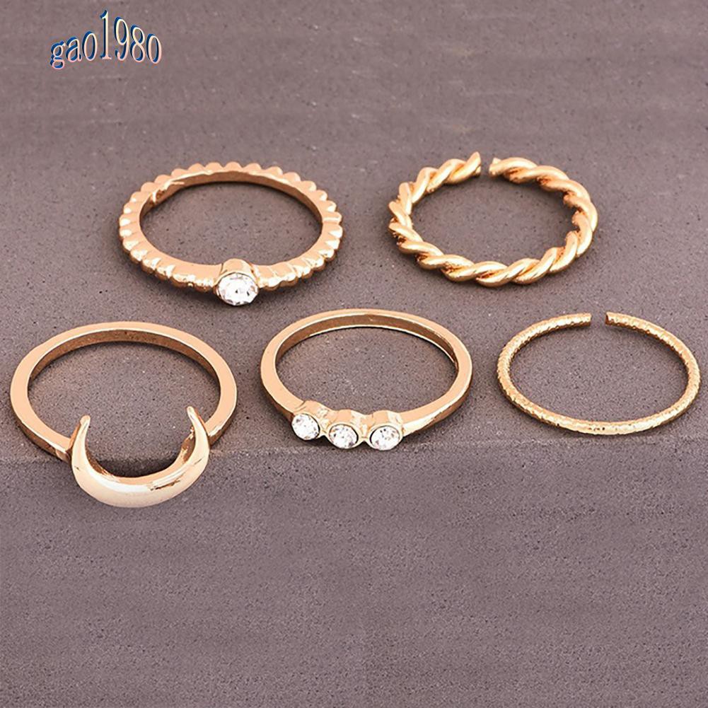Set 5 Nhẫn Đeo Khớp Ngón Tay Hình Mặt Trăng Vintage