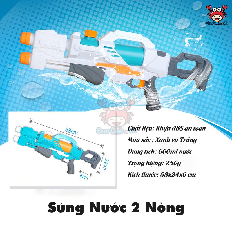 Súng Bắn Nước 2 Nòng Cỡ Lớn, Súng Nước 2 Vòi Áp Lực Loại To Bắn Xa - Đồ chơi trẻ em phun nước an toàn cho bé