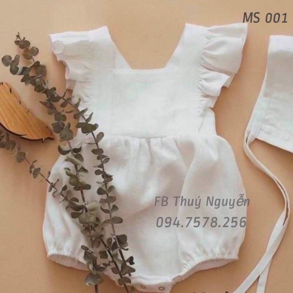 M1 Bộ body váy liền quần cho bé mới sinh, nhỏ tuổi, có nút đóng bỉm chắc chắn, vải linen loại 1