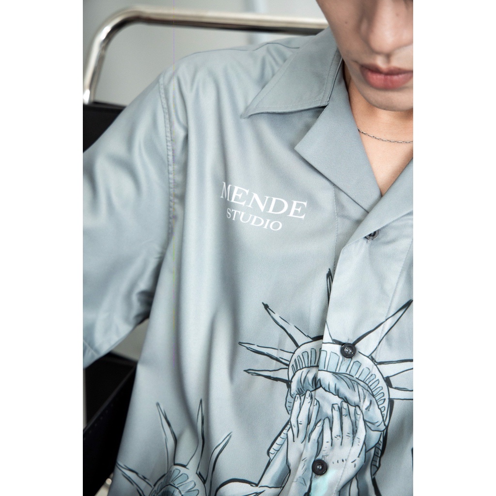 MENDE - Libartas Shirt Xám - Áo sơ mi nam tay ngắn