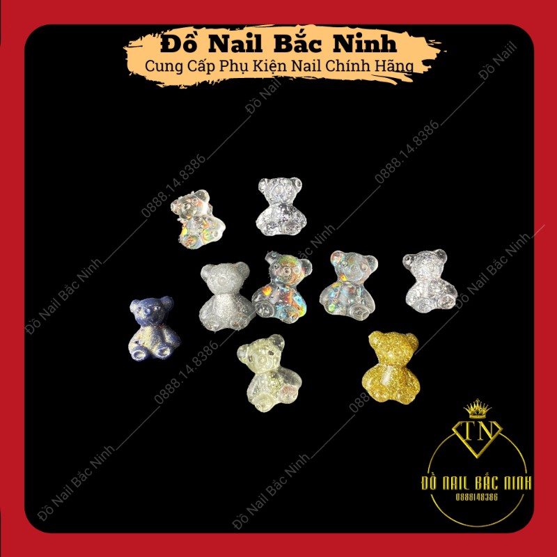 Charm Gấu Nail Thủy Tinh Trong Suốt Đính Móng Cực Xinh