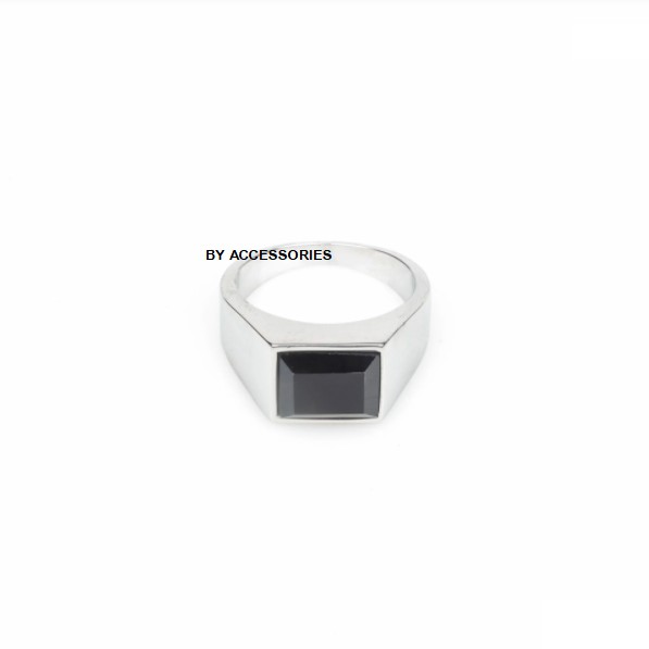 Nhẫn titan đá đen chữ nhật vát cạnh không gỉ MR201202