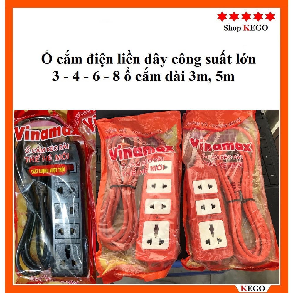 Ổ cắm liền dây 3 lỗ đến 8 lỗ có công tắc bật tắt dài 3m, 5m chịu tải, chống cháy