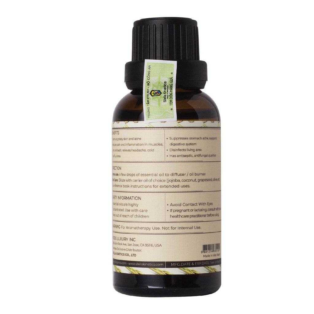 Tinh Dầu Sả Chanh Nguyên Chất Xông Phòng Đuổi Muỗi, Côn Trùng, Kháng Khuẩn MILAGANICS 30ml (Chai)