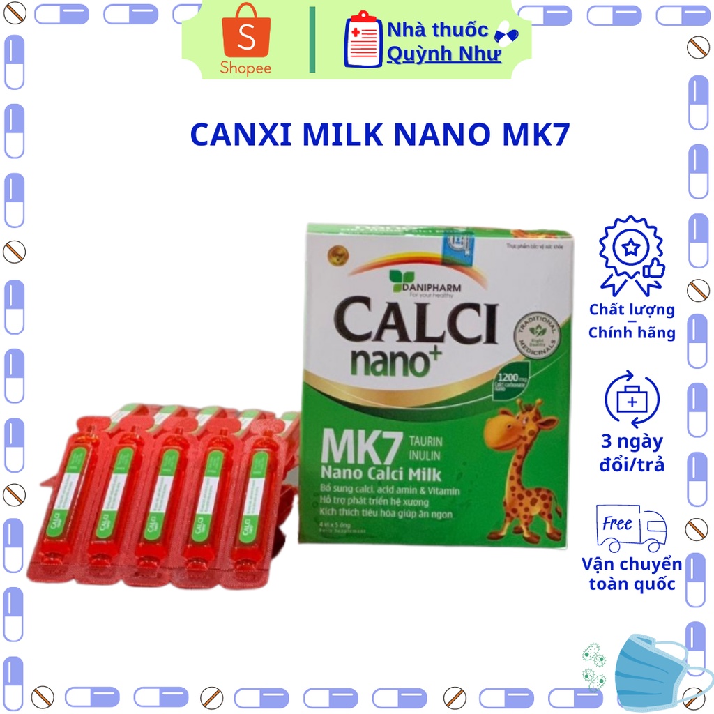 Canxi milk Nano MK7 DANIPHARM 💥 HÀNG CHÍNH HÃNG 💥 Canxi cho bé ăn ngon ngủ tốt bổ sung acid amin, khoáng chất có lợi