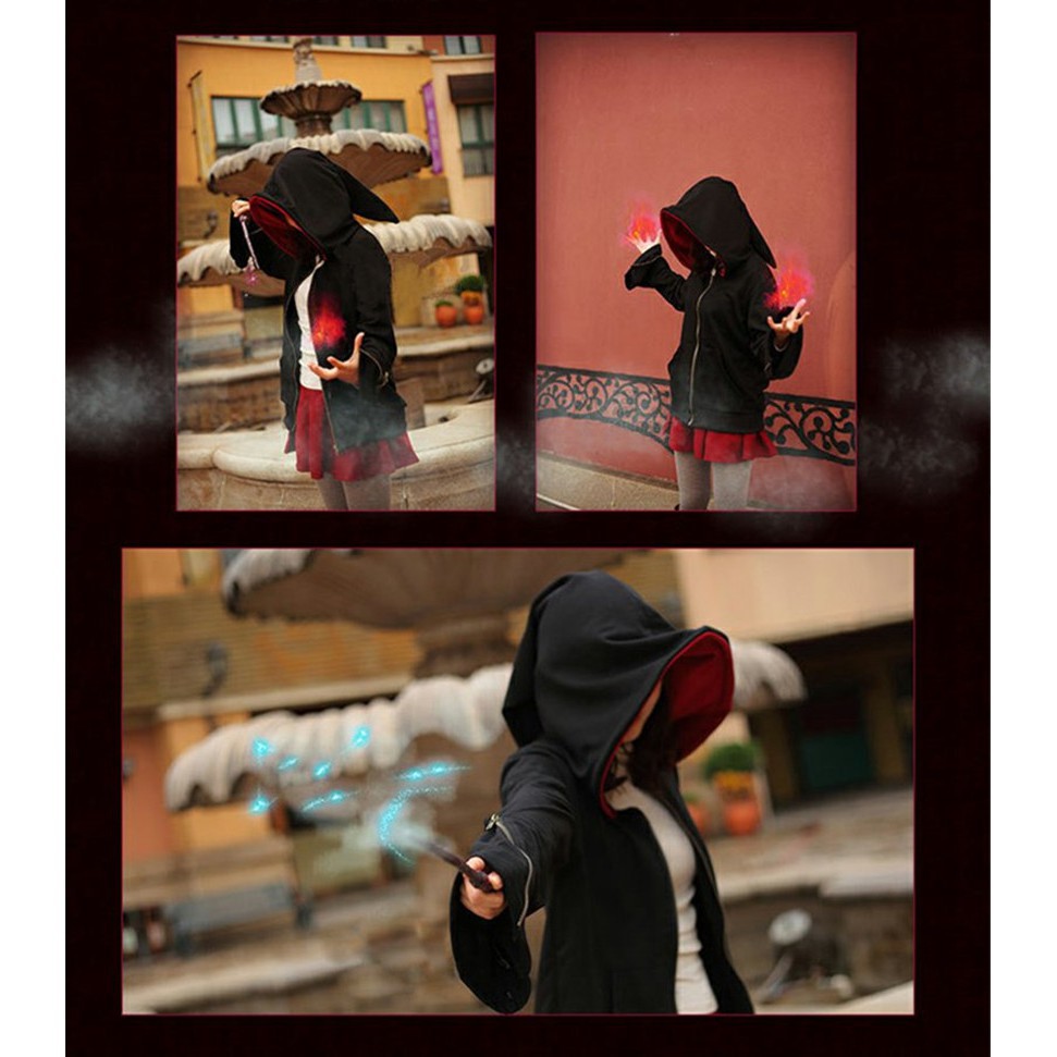 Áo khoác đen có nón trùm đầu in hình phù thủy | BigBuy360 - bigbuy360.vn