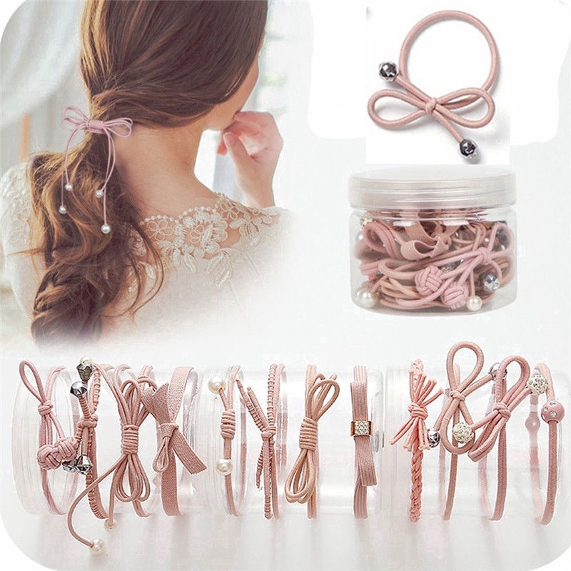 Bộ 12 dây cột tóc đính nơ co giãn cho nữ