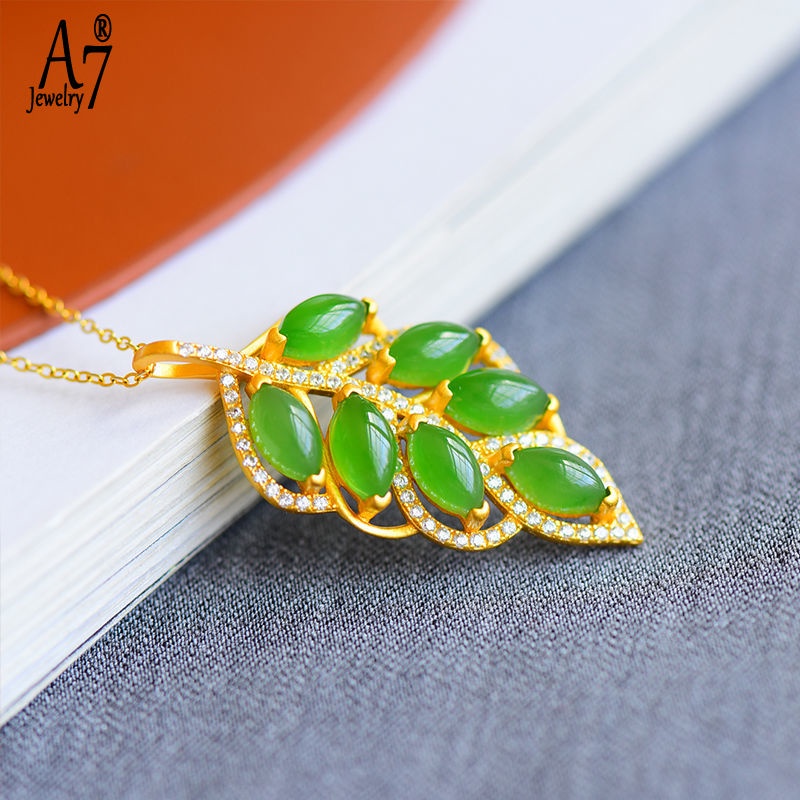 Vòng cổ Bạc S925 Mặt Đá Mã Não Xanh Lá Chống Thấm Nước Lên Màu Nhanh