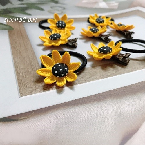 Sét Dây Buộc Tóc và Kẹp Tóc Hình Hoa Cúc Handmade Phong Cách Hàn Quốc Siêu Xinh Cho Bé Gái