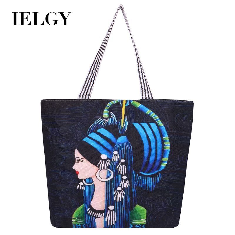 IELGY Túi Mua Sắm Đeo Vai Vải Lanh Cỡ Lớn In Họa Tiết Dân Tộc Độc Đáo Thời Trang