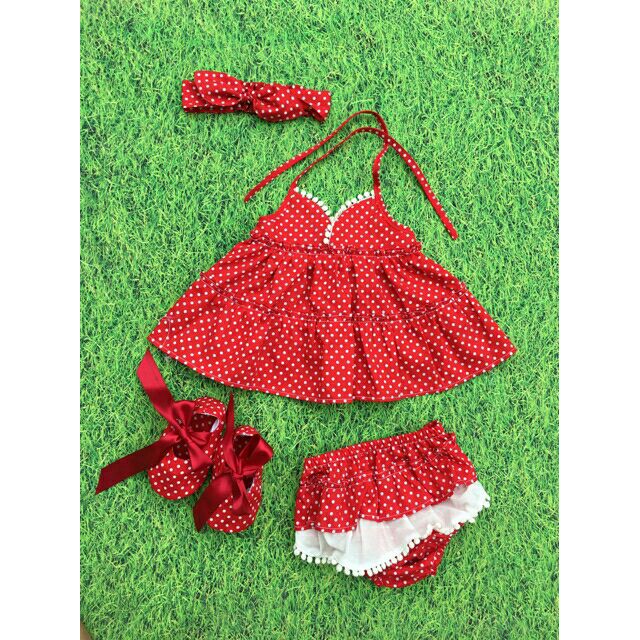 Set yếm chấm bi đỏ