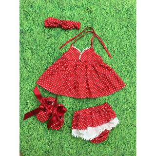 Set yếm chấm bi đỏ