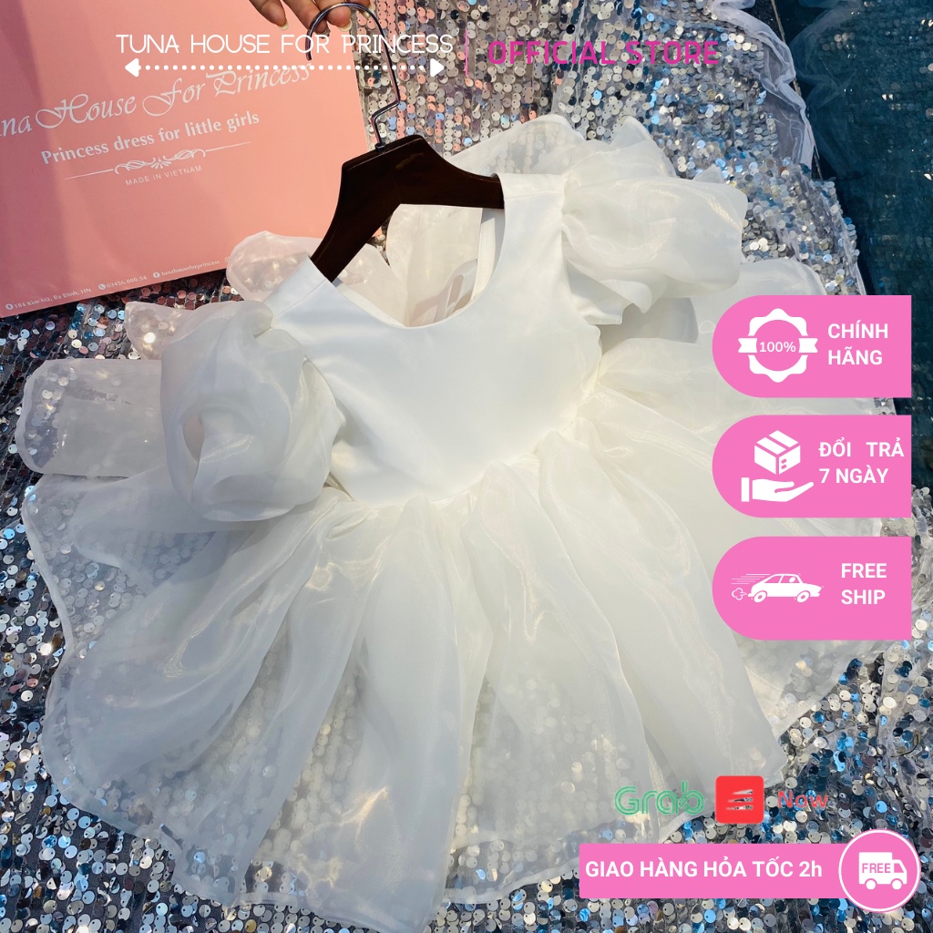 Váy đầm xoè công chúa thiết kế cho bé gái tay bồng trơn màu xinh xắn - Tuna House For Princess