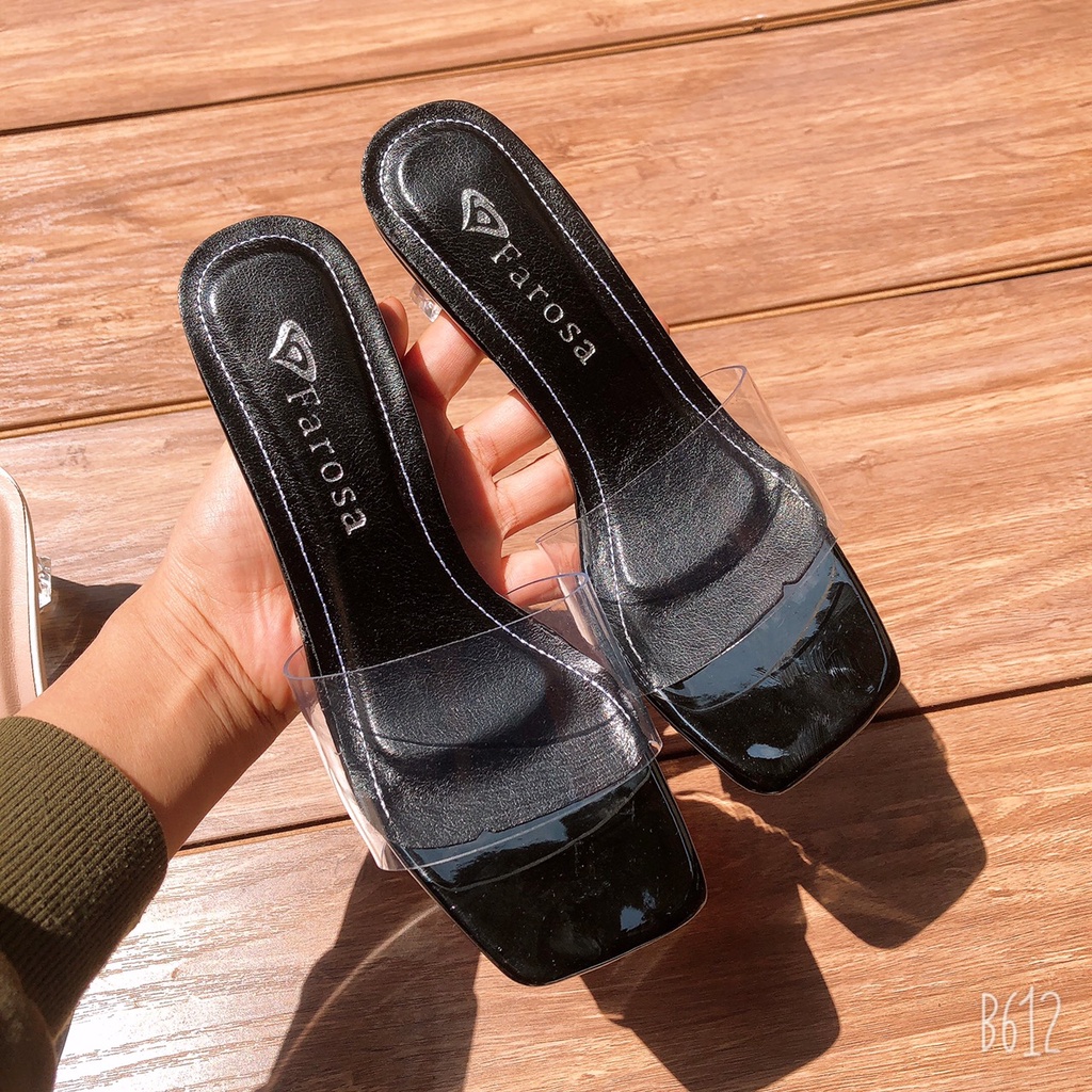 Dép cao gót nữ quai trong gót lõi 7cm bọc vàng thời trang